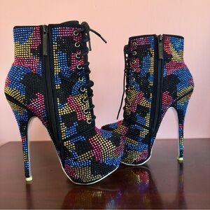 Shiekh Platform High Heel Rhinestone Ankle Boots Size 7